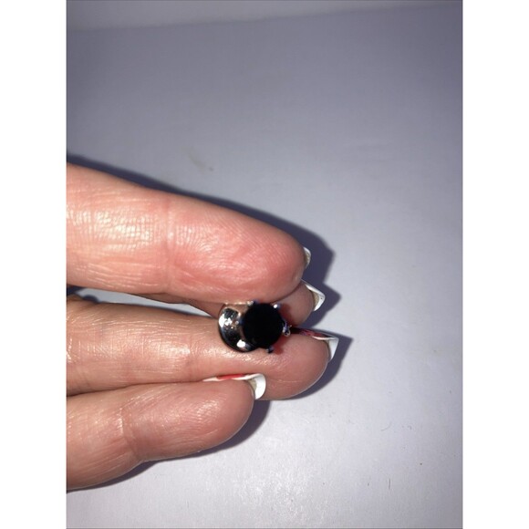 Vintage Black Stone Tie Tack Lapel Pin Style Suit Accessory Minimalist Silver - Picture 2 of 4